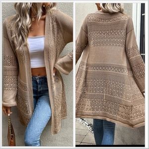 Pointelle Knit Open Front Cardigan